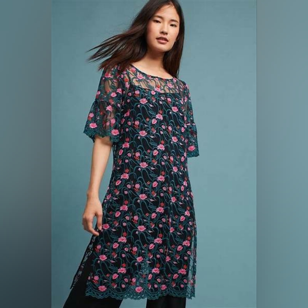 Anthro Moulinette Soeurs Embroidered Mesh Tunic